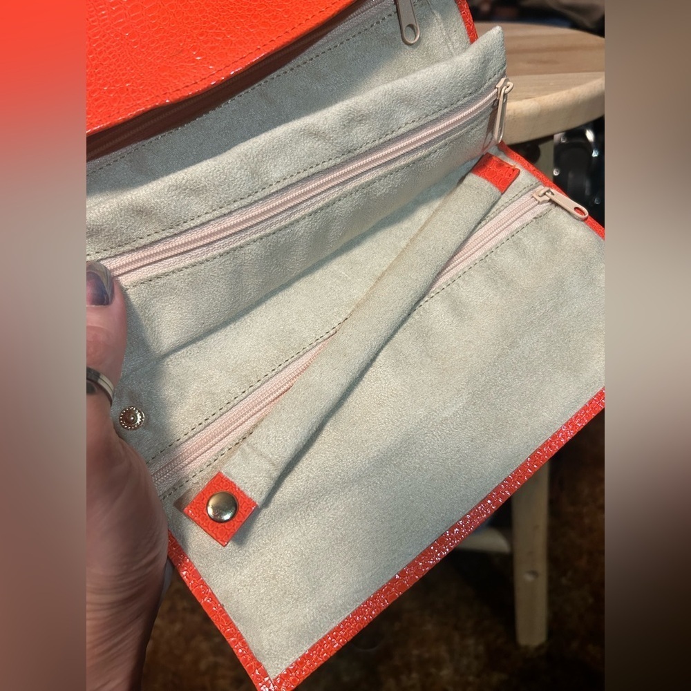 Tangerine Orange Vegan Leather & Velvet Jewelry Accessory Cosmo Wallet Pouch NEW - Picture 8 of 9